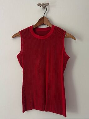 Red and Black Rib Knit Mockneck Tank/Sleeveless Top.